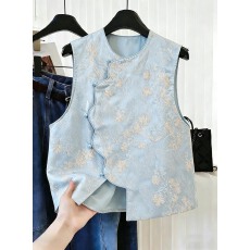 批发改良绝美蓝色新中式马甲女装年轻显白高级感减龄<b class='q'>背心</b>外穿大码上衣