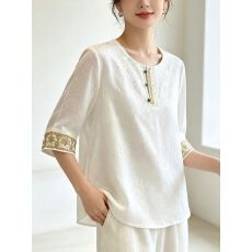 批发新中式国风提花短袖衬衫女2026新款夏季大码<b class='q'>胖</b>mm<b class='q'>显瘦</b>正肩小衫上衣