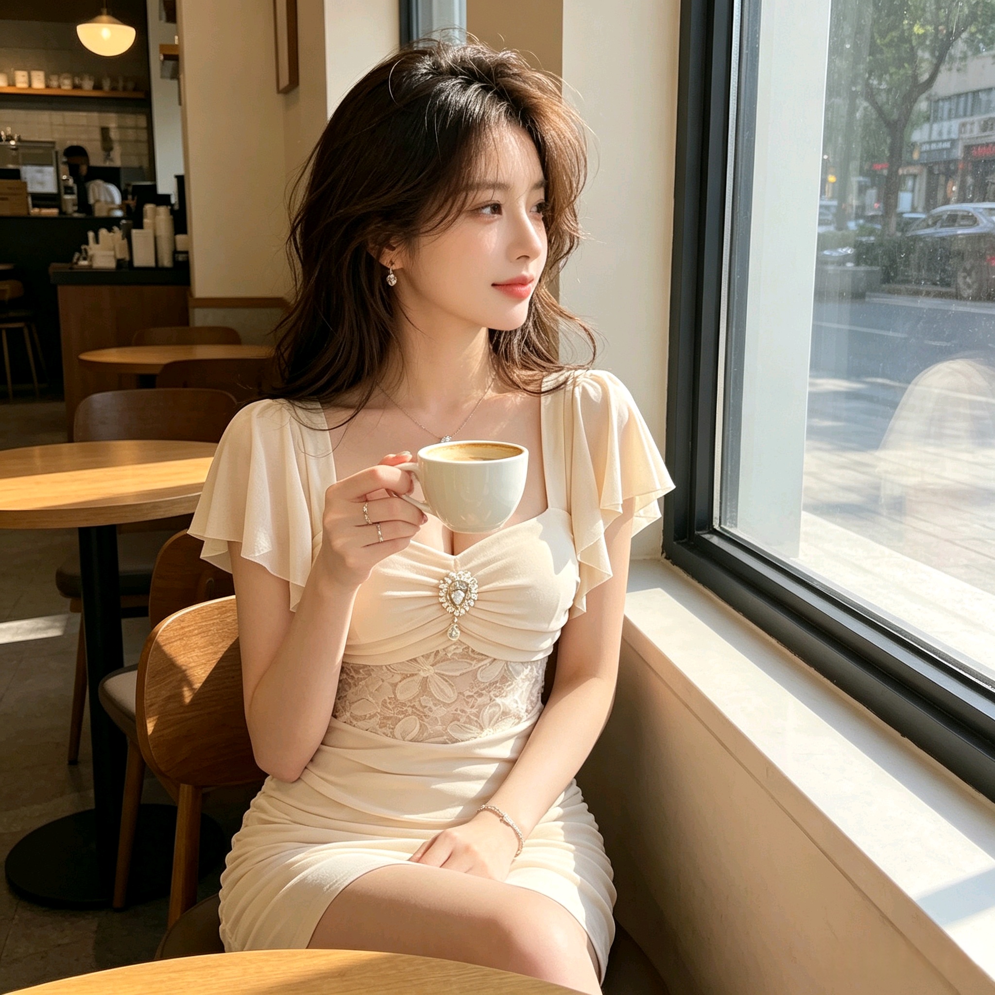 실사 2026 섹시함 낮은 가슴 레이스 조각 망사 타이트 스커트 반팔 드레스 복장
