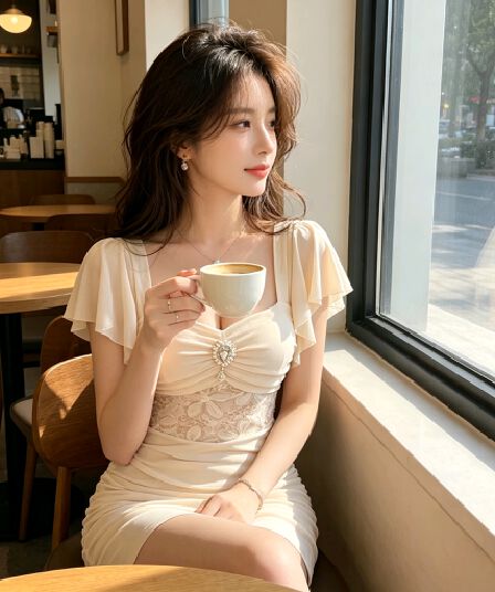 실사 2026 섹시함 낮은 가슴 레이스 조각 망사 타이트 스커트 반팔 드레스 복장