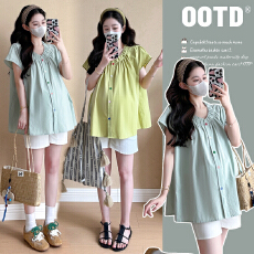 批发实拍2026<b class='q'>孕妇</b><b class='q'>韩版</b>V领飞飞袖甜美减龄娃娃衫上衣+托腹短裤