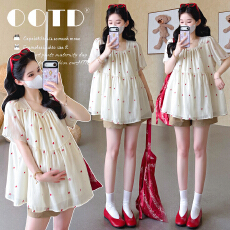 批发实拍2026<b class='q'>夏季</b>新款孕妇韩版小马刺绣宽松甜美娃娃衫上衣+托腹短裤