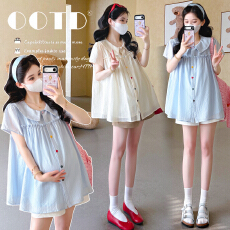 批发实拍2026<b class='q'>夏</b>季孕妇韩版娃娃领木耳边拼接甜美娃娃衫上衣+托腹短裤