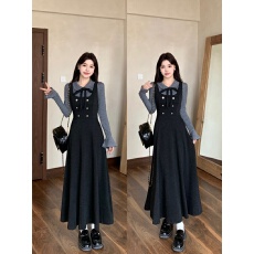 批发实拍大码女装2025冬季新款法式甜美修身<b class='q'>高档</b>假两件<b class='q'>连衣裙</b>