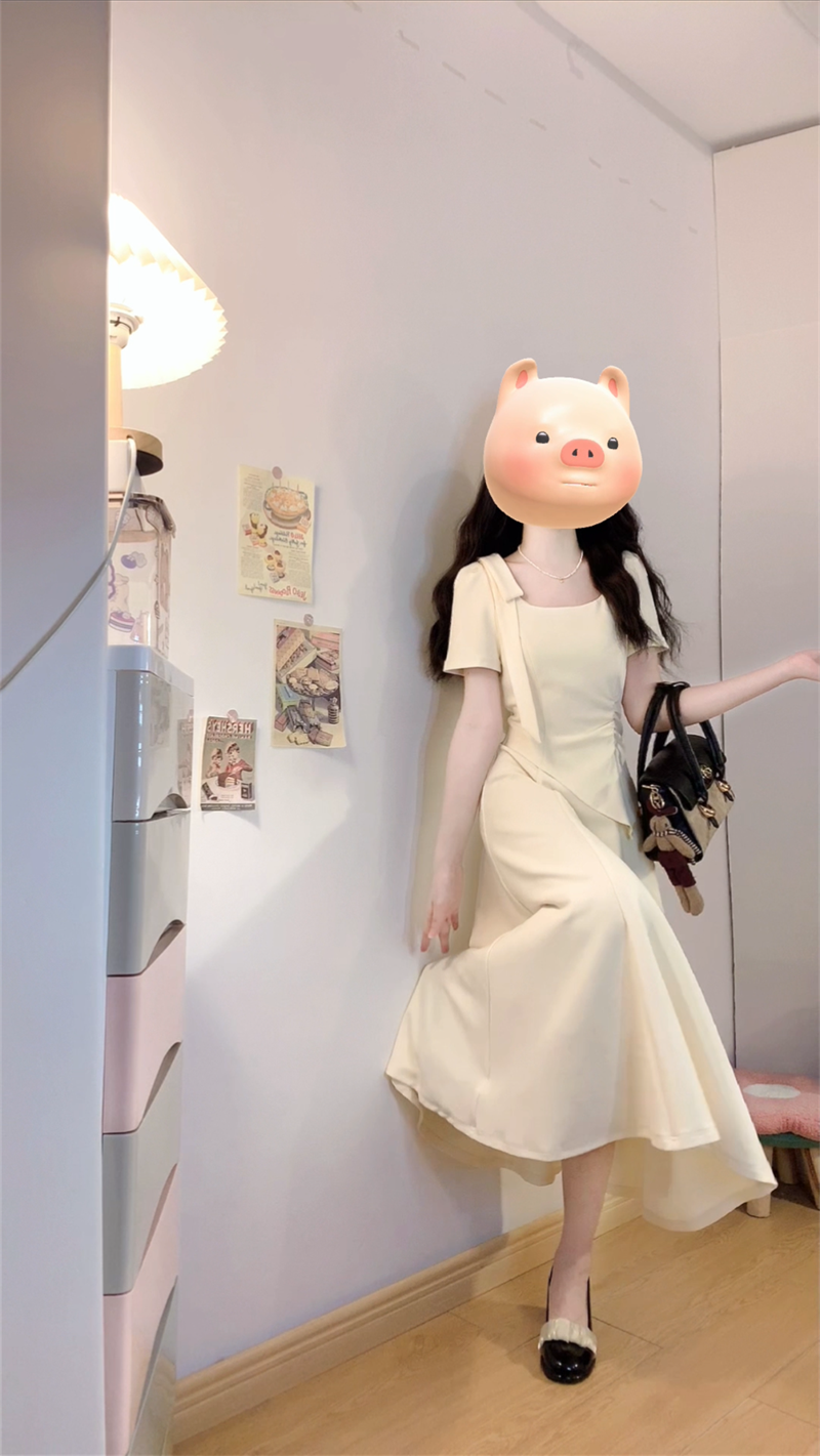 실사 빅 사이즈 마이크로 지방 여성 드레스 여름 품격 작은 검은 드레스 지방 mm 슬림해 보이는 고급 센스 페이크 레이어드 길다 치마