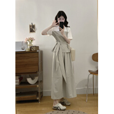 批发夏季韩系休闲短袖收腰<b class='q'>T</b><b class='q'>恤</b>上衣高腰半身长裙两件套<b class='q'>装</b>女