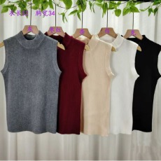 批发半高领针织背心女外穿2025春夏新款修身洋气百搭无袖打底小衫上衣