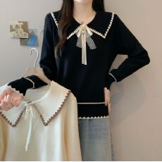 批发法式甜美娃娃领长袖针织衫女2025秋冬休闲甜美减龄穿搭针织毛衣女