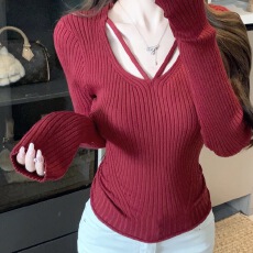 批发【包芯纱洗水】<b class='q'>韩</b>系长袖坑条针织衫女穿搭超好看内搭修身打底上衣