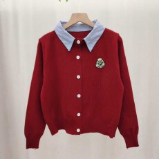 批发【<b class='q'>北极</b><b class='q'>绒</b>】2025秋冬法式温柔风衬衣领拼接假两件长袖针织衫上衣女