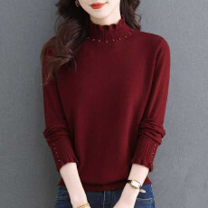 批发【包芯纱】新款时尚<b class='q'>针织衫</b>木耳花边半高领<b class='q'>毛衣</b><b class='q'>女</b>宽松显瘦内搭打底