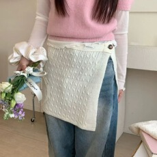 批发【<b class='q'>北极</b><b class='q'>绒</b>】2026年新款韩系时尚百搭纯色纽扣屁帘叠穿针织半身裙子