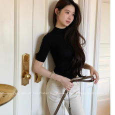 批发2026夏季新品亲肤半高领五分<b class='q'>袖</b>打底衫女紧身薄款针织中<b class='q'>袖</b>气质<b class='q'>上衣</b>