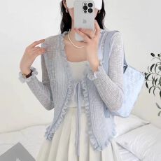 批发薄款竹节麻<b class='q'>针织</b><b class='q'>开衫</b>长袖2025夏季外搭短款空调衫防晒披肩上衣女潮