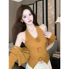 批发立体花朵针织挂脖吊带背心女夏季v领甜辣妹性感红色美背外穿上衣