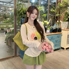 批发夏季新款水果印花<b class='q'>长袖</b>宽松显瘦百搭防晒罩衫<b class='q'>T</b><b class='q'>恤</b>