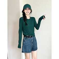 批发时尚百搭休闲正肩长袖修身显瘦欧美<b class='q'>街头</b>日杂风T恤女