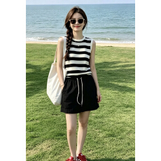 批发蓝色无袖内搭独特工字上衣韩系漂亮泰国绝美小吊带背心女<b class='q'>时尚</b>套装