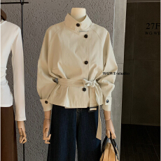 批发5件起批不退不换7120韩系短款风衣英伦风立领收腰外套