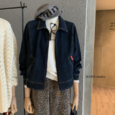 批发5件起批不退不换7124复古短款拉链休闲牛仔夹克外套港风运动上衣