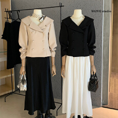 批发法式复古设计感双排扣西装外套翻领收腰显瘦短款<b class='q'>西服</b>