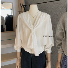 批发法式<b class='q'>蕾丝</b>花边海军领减龄小众休闲宽松长袖上衣(配<b class='q'>披肩</b>)