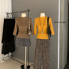 批发高级感半高领打底上衣五分<b class='q'>袖</b>内搭针织衫<b class='q'>T</b><b class='q'>恤</b>