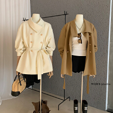 批发富家千金风系带收腰风衣外套女设计感小众大衣