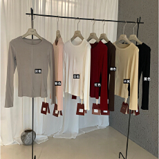 韩版百搭显瘦圆领简约纯色基础款长袖T恤上衣