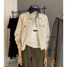 批发美式复古双口袋拉链斜纹牛仔<b class='q'>外套女</b>修身显瘦工装夹克