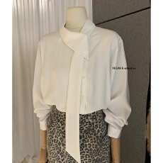 批发法式衬衫设计感小众宽松长袖气质<b class='q'>通勤</b>飘带上衣