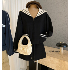 批发【航行秋日】海军领学院风黑色卫衣套装外套