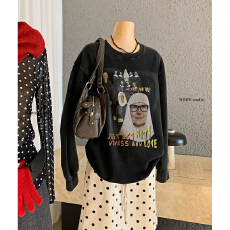 批发美式复古oversize<b class='q'>男</b>女情侣宽松个性印花卫衣