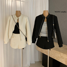 批发高级感气质短款拉链夹克外套修身显瘦<b class='q'>短裤</b>套装