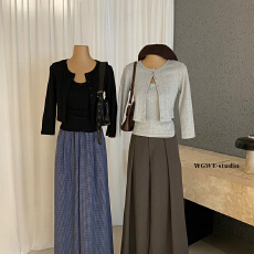 批发美式慵懒风七分袖短款小开衫小<b class='q'>碎花</b>显瘦圆领上衣套装