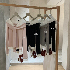 韩系撞色拼接海军领气质针织衫减龄显瘦打底假两件