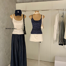 批发纯欲蝴蝶结碎花短款爱心吊带背心百搭修身短上衣