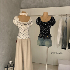 批发波点<b class='q'>短袖</b><b class='q'>衬衫</b><b class='q'>女</b>方领系带正肩<b class='q'>衬衣</b>修身显瘦学院风甜美上衣