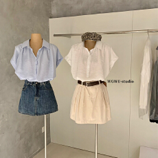 批发轻盈透气气质POLO领半门襟纽扣套头百搭<b class='q'>衬衫</b>上衣