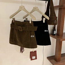 批发韩版时尚<b class='q'>百搭</b>灯芯绒短裙显瘦A字裙配腰带