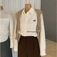 批发韩系刺绣蝴蝶结气质<b class='q'>甜美</b>风少女复古高级上衣