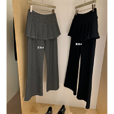 批发韩系叠穿假两件休闲微喇裤屁帘<b class='q'>裙裤</b>加绒<b class='q'>长</b>裤