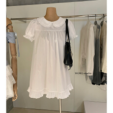 批发甜美娃娃领泡泡袖子连衣裙