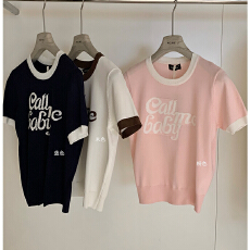 批发callmebaby小众字母图案撞色圆领针织衫<b class='q'>短袖</b><b class='q'>T</b><b class='q'>恤</b>