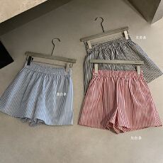批发慵懒百搭条纹直筒A字宽松<b class='q'>短裤</b>宽松显瘦休闲裤