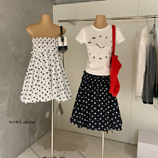 批发迷情南法波点打揽可两穿法吊带背心花苞半身裙