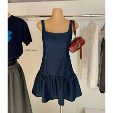 批发春夏复古<b class='q'>背心</b>无袖修身显瘦<b class='q'>牛仔</b>连衣裙