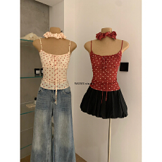 批发波点吊带背心女内搭辣妹修身绑带<b class='q'>无袖</b>短<b class='q'>上衣</b>(配发圈)
