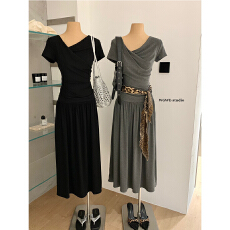 批发时尚荡领显瘦<b class='q'>百搭</b>半身长裙两件套