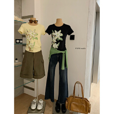 批发宋佳衍同款小众<b class='q'>个性</b>印花修身短袖<b class='q'>T</b><b class='q'>恤</b>上衣